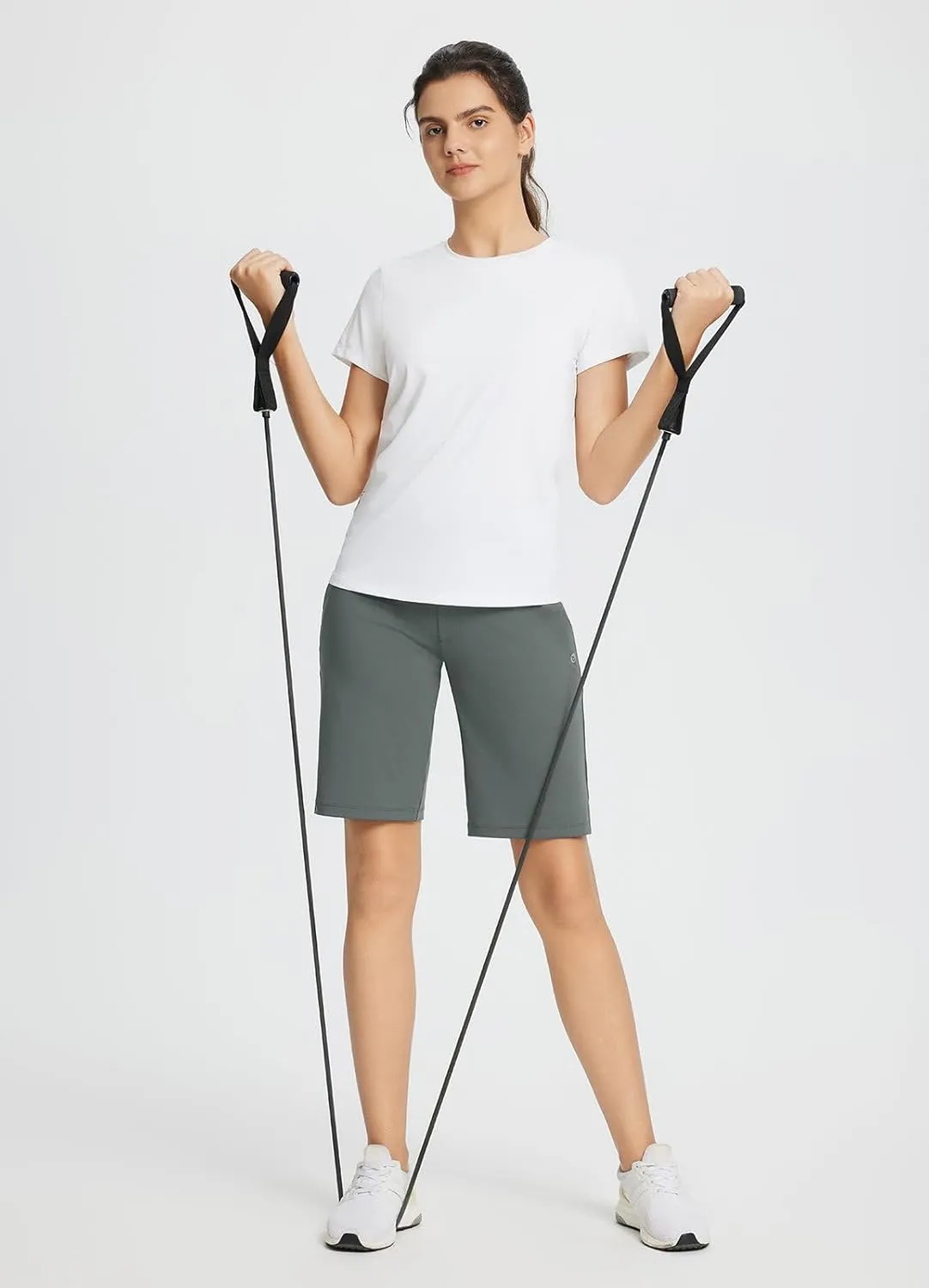 baleaf Women's Bermuda Long Shorts 10" Knee Length High Rise Athletic Shorts Pull On Workout Walking Golf Running Summer