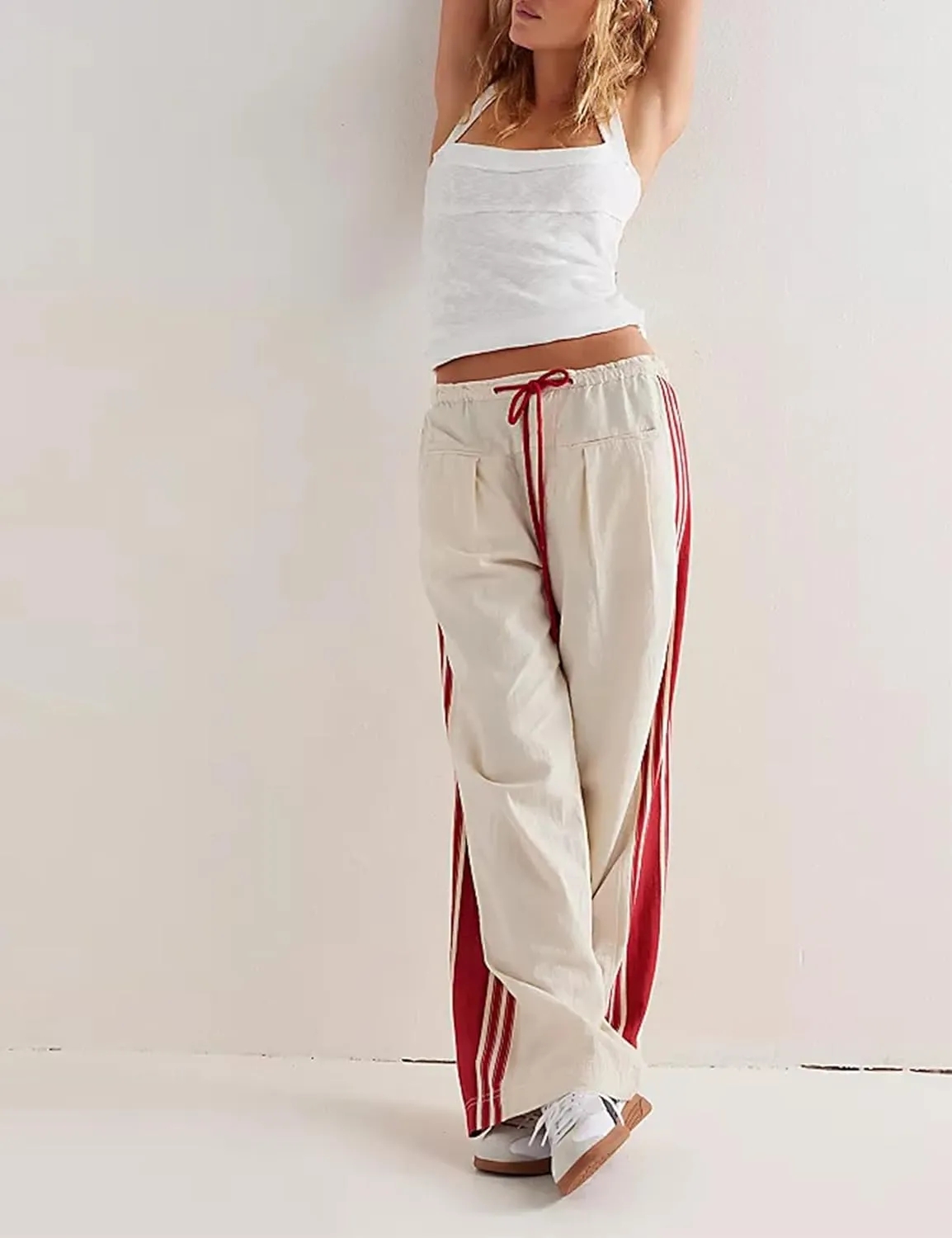 Bankeng Womens Side Striped Pants Wide Leg Drawstring High Waist Sweatpants Hudson Canyon Stripe Pants with Pockets