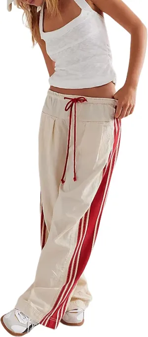 Bankeng Womens Side Striped Pants Wide Leg Drawstring High Waist Sweatpants Hudson Canyon Stripe Pants with Pockets