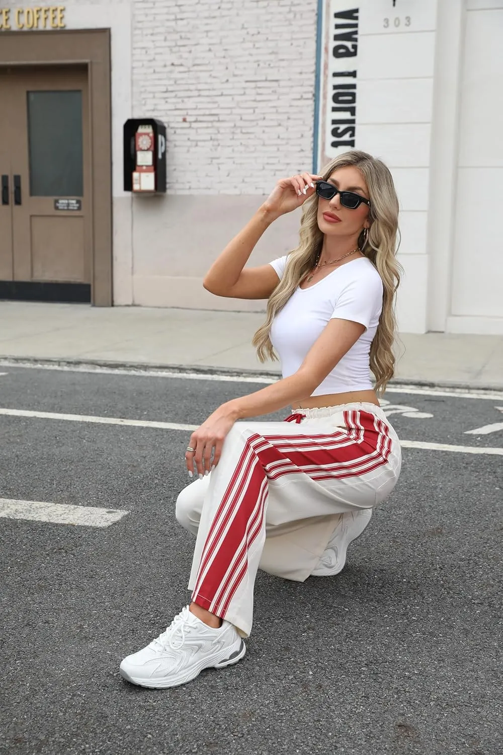 Bankeng Womens Side Striped Pants Wide Leg Drawstring High Waist Sweatpants Hudson Canyon Stripe Pants with Pockets