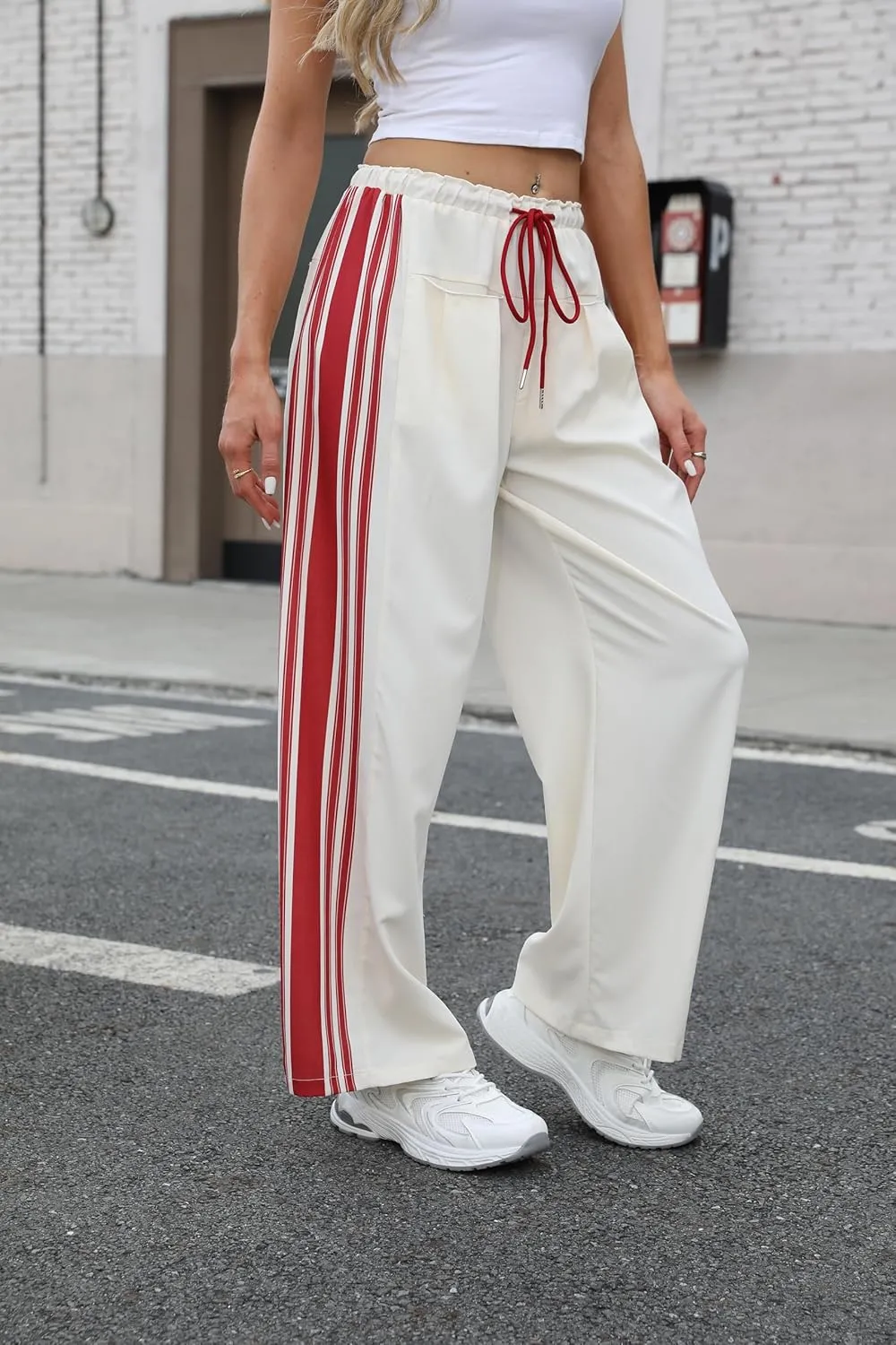 Bankeng Womens Side Striped Pants Wide Leg Drawstring High Waist Sweatpants Hudson Canyon Stripe Pants with Pockets