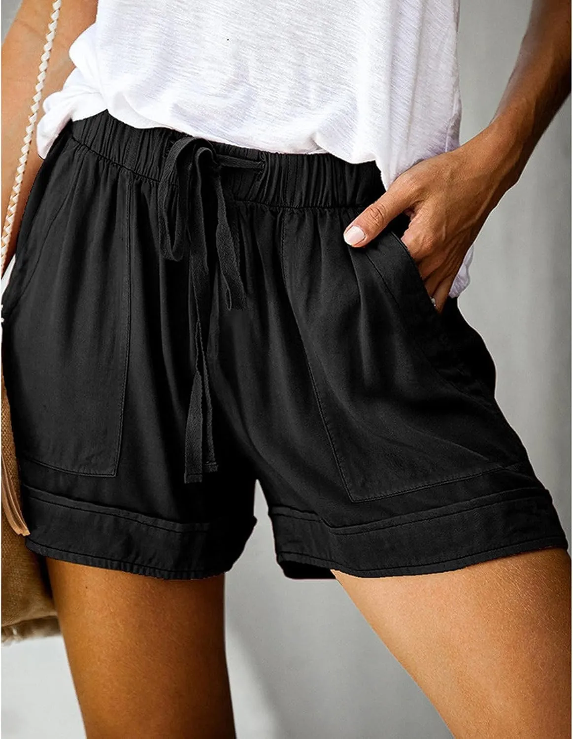 Bermuda Shorts for Women Loose High Waisted Short Pants Wide Leg Linen Knee Length Summer Casual Long Pockets