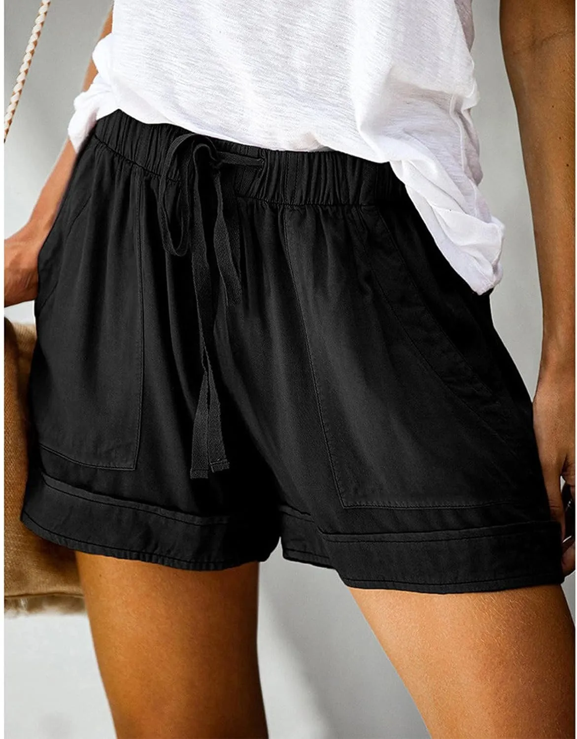 Bermuda Shorts for Women Loose High Waisted Short Pants Wide Leg Linen Knee Length Summer Casual Long Pockets
