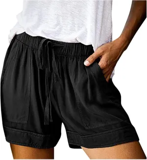 Bermuda Shorts for Women Loose High Waisted Short Pants Wide Leg Linen Knee Length Summer Casual Long Pockets