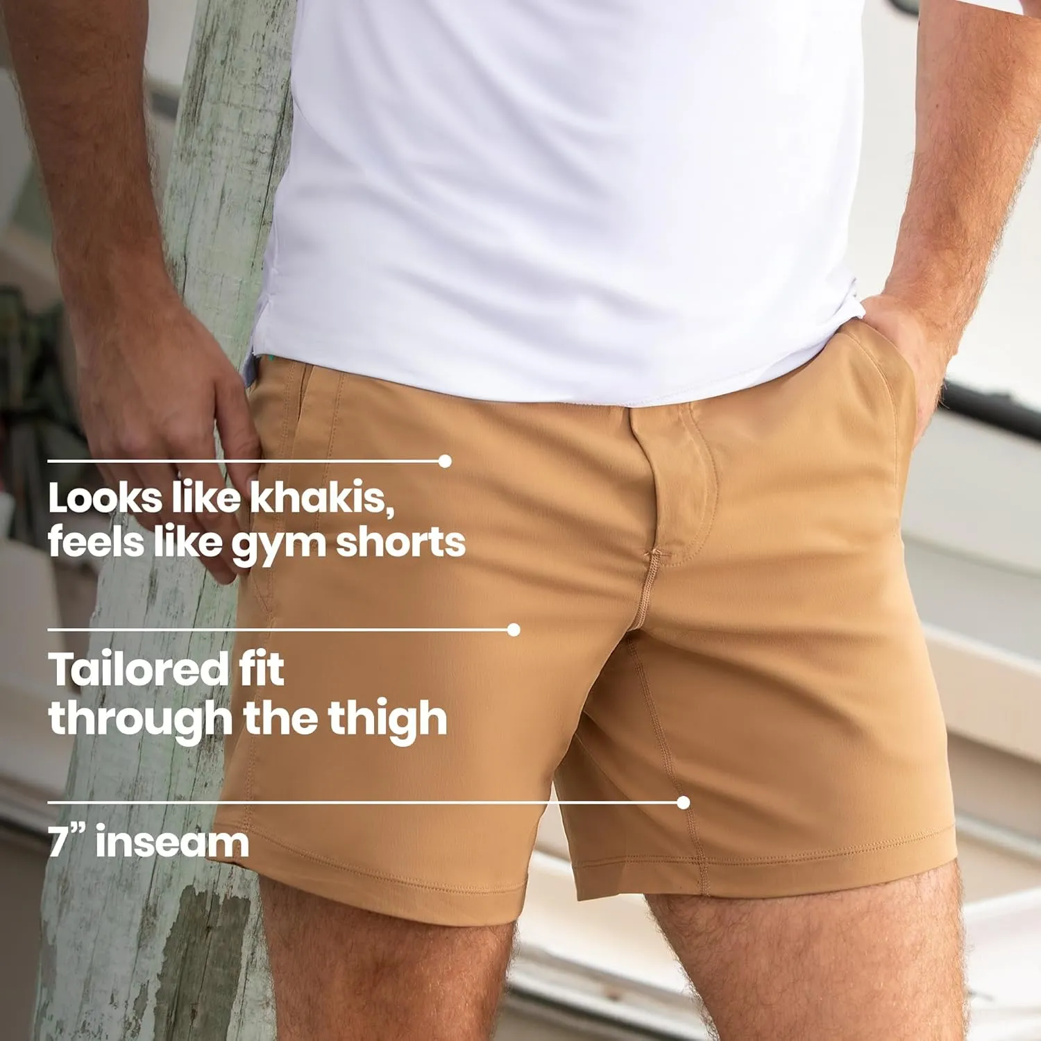 birddogs Mens Khaki Shorts  Casual, Slim Fit, Stretch Shorts with Built-in Liner for Comfort  Regular Length, 7 Inseam