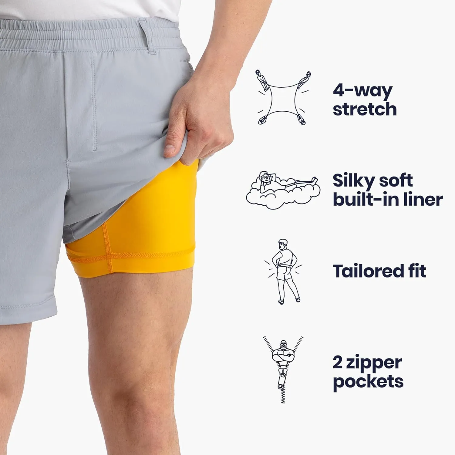 birddogs Mens Khaki Shorts  Casual, Slim Fit, Stretch Shorts with Built-in Liner for Comfort  Regular Length, 7 Inseam