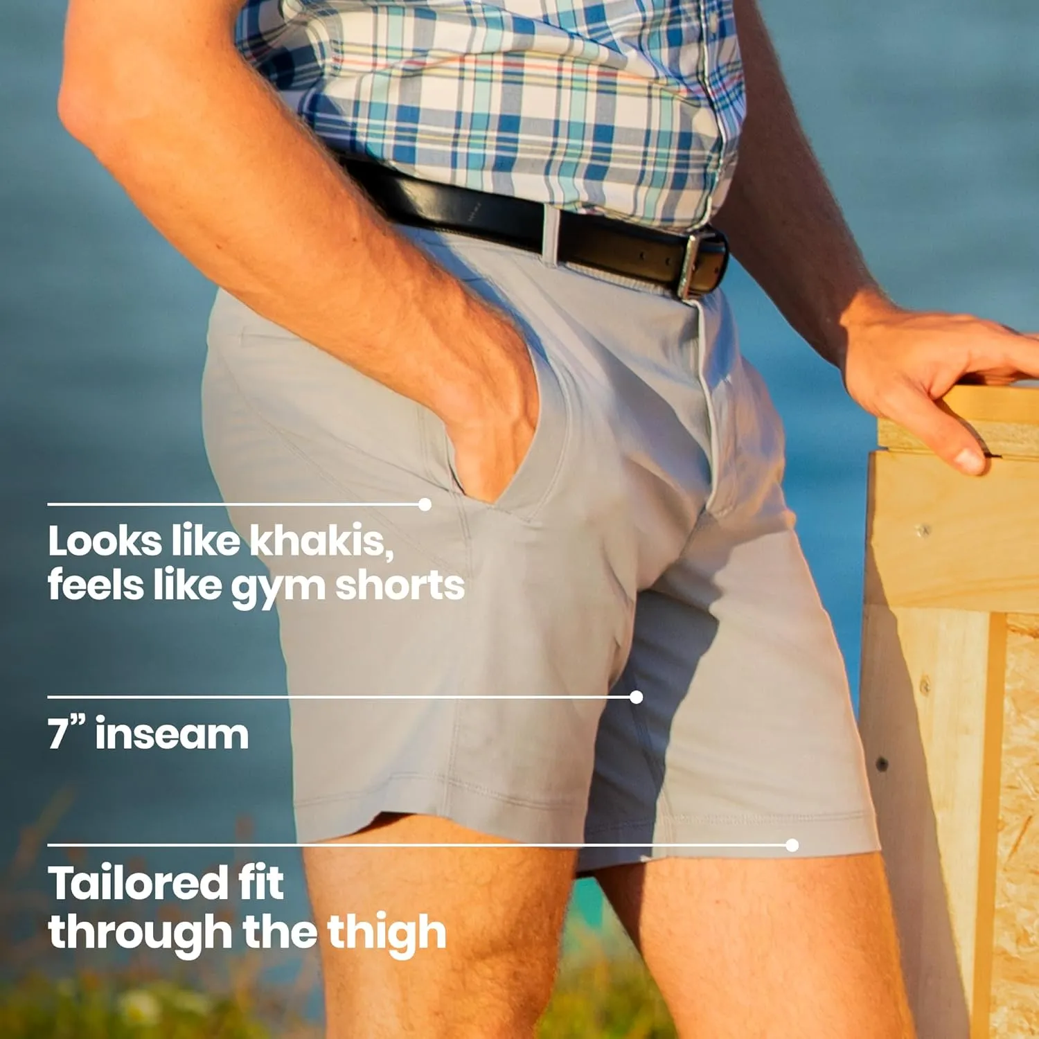 birddogs Mens Khaki Shorts  Casual, Slim Fit, Stretch Shorts with Built-in Liner for Comfort  Regular Length, 7 Inseam