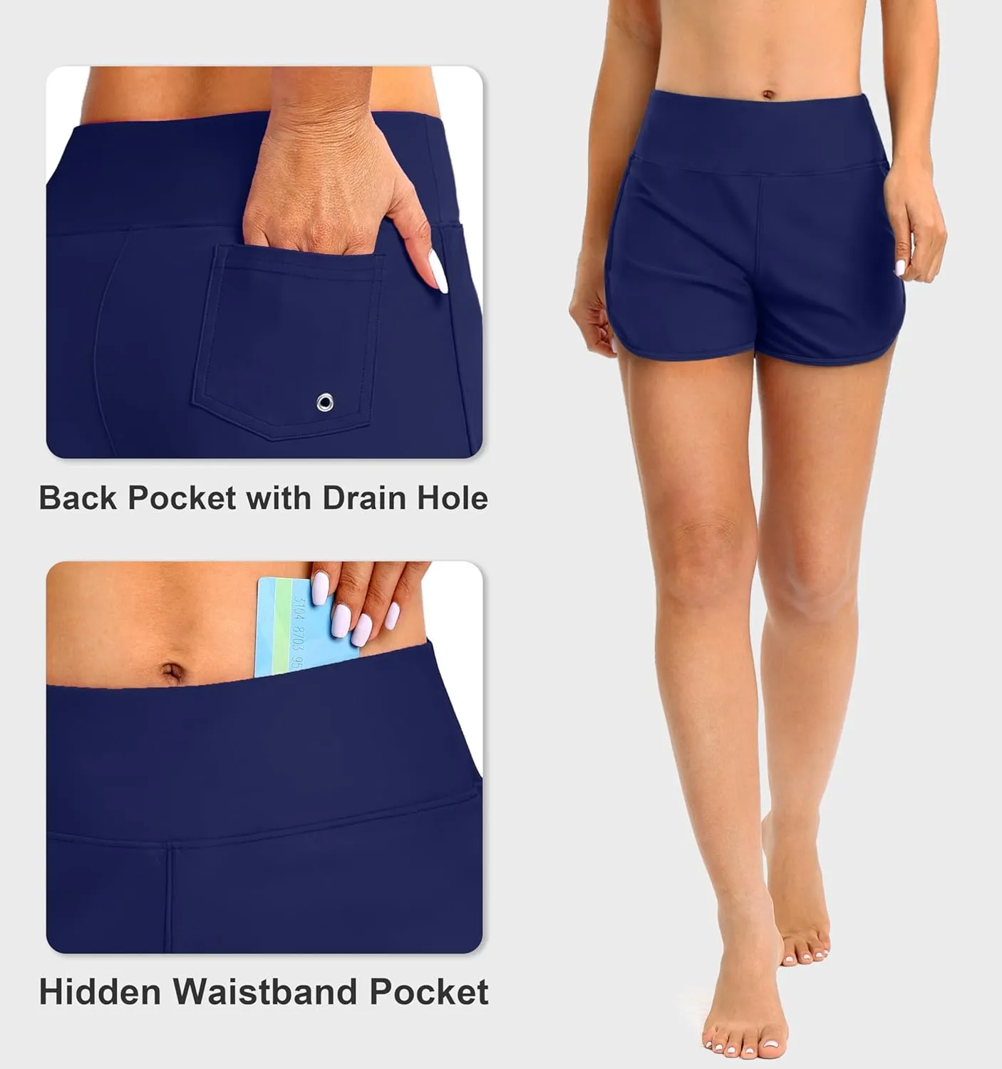 Blouty Women's Swim Board Shorts with Pockets High Waisted Tummy Control Swimsuit Bathing Shorts for Women with Liner