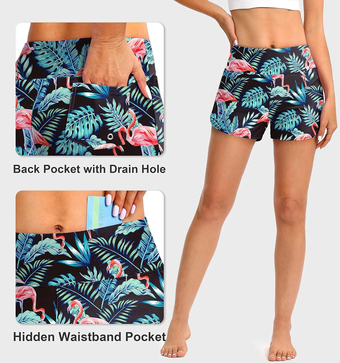 Blouty Women's Swim Board Shorts with Pockets High Waisted Tummy Control Swimsuit Bathing Shorts for Women with Liner