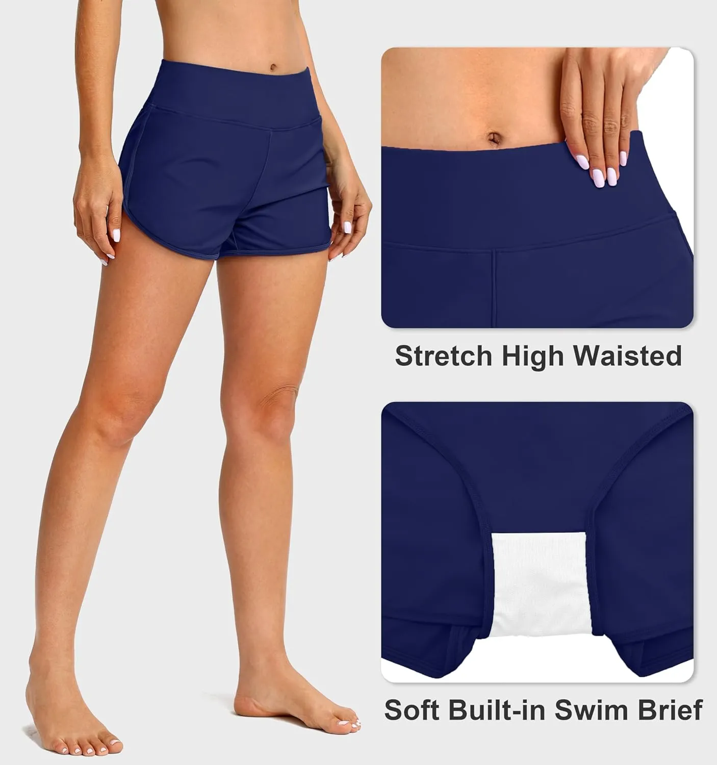 Blouty Women's Swim Board Shorts with Pockets High Waisted Tummy Control Swimsuit Bathing Shorts for Women with Liner