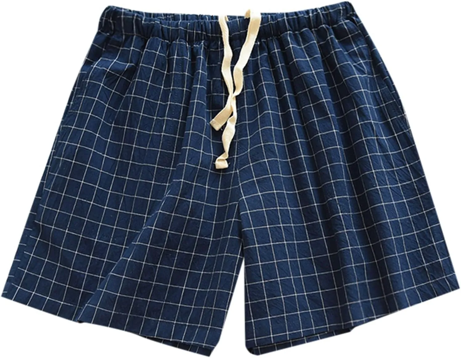 Boxer Shorts for Women Cute Plaid Mid Elastic Waist Cotton Linen Shorts Summer Loose Comfy Casual Wide Leg Lounge Bottoms