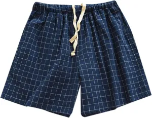 Boxer Shorts for Women Cute Plaid Mid Elastic Waist Cotton Linen Shorts Summer Loose Comfy Casual Wide Leg Lounge Bottoms