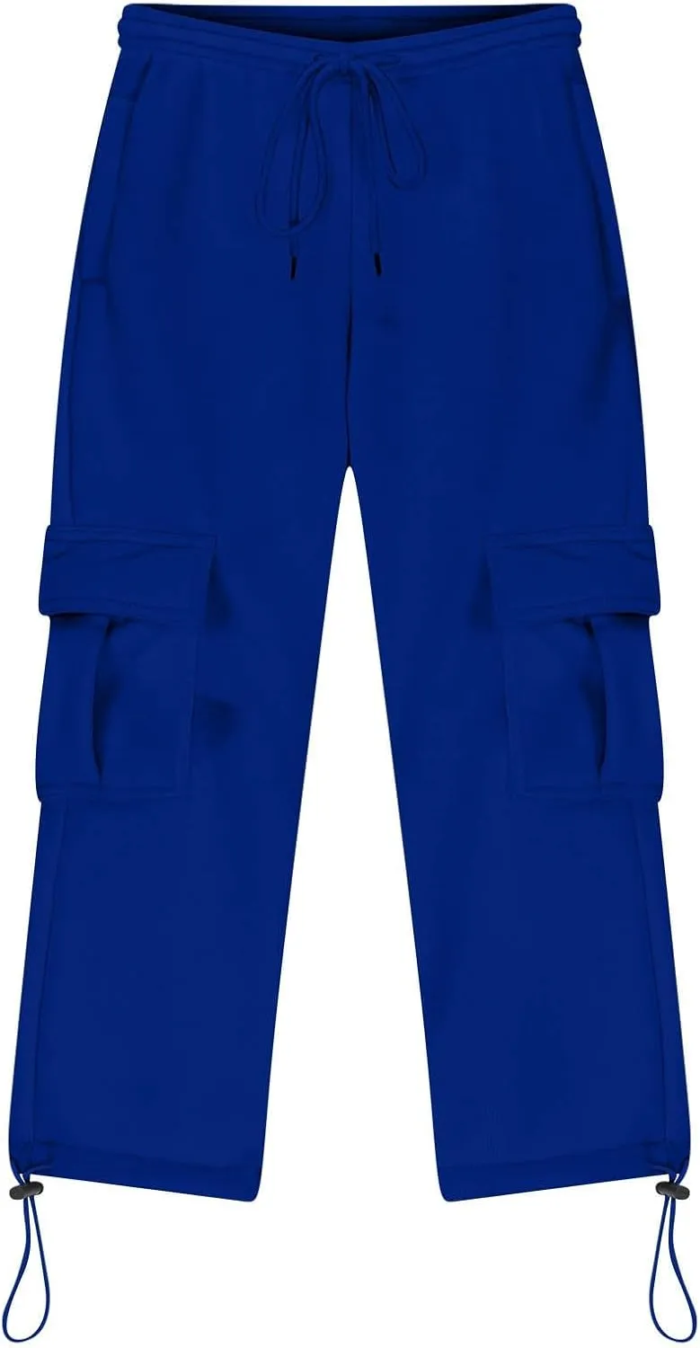 Boys' Open Bottom Fleece-Lined Sweatpants with Pockets High Elastic Waist Baggy Wide Straight Leg Pants 5-15 Years