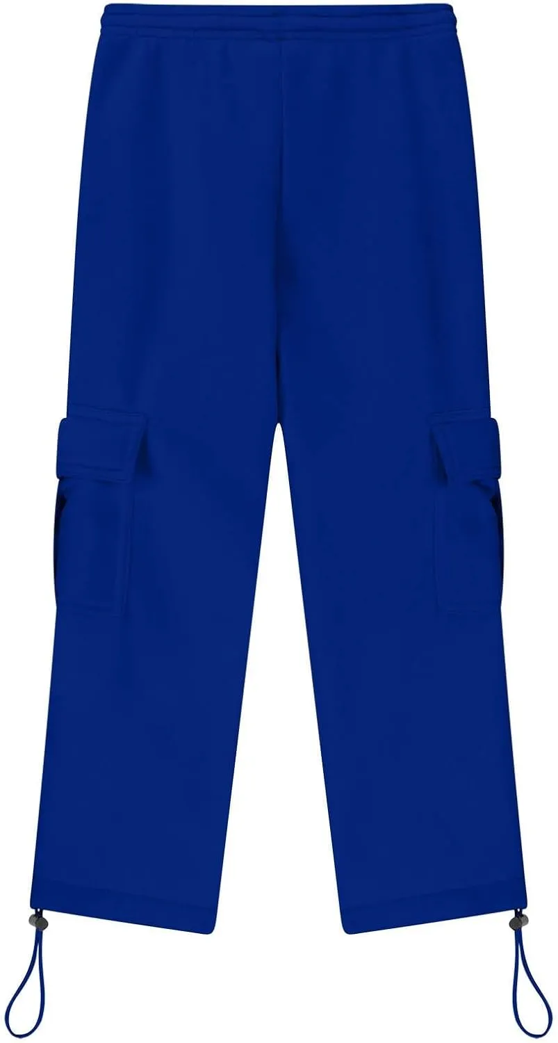 Boys' Open Bottom Fleece-Lined Sweatpants with Pockets High Elastic Waist Baggy Wide Straight Leg Pants 5-15 Years