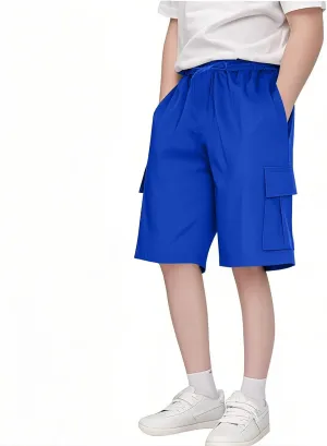 Boys Stretch Hiking Cargo Shorts Loose Elastic Waist Athletic Golf Summer Travel Shorts with Pockets for for 3-14 Years
