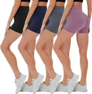 CAMPSNAIL 4 Pack Biker Shorts for Women High Waist - 5"/8" Tummy Control Soft Athletic Yoga Workout Running Gym Shorts
