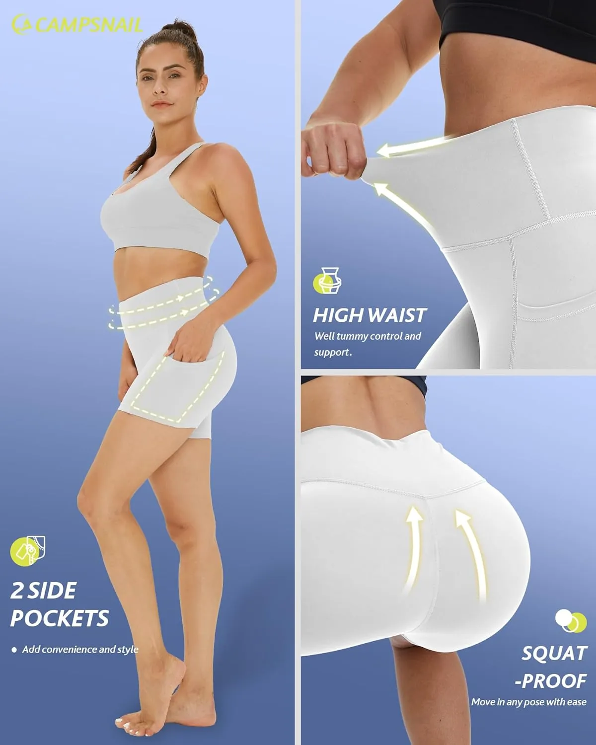 CAMPSNAIL 4 Pack Biker Shorts Women with Pockets  5"/8" High Waist Tummy Control Workout Gym Yoga Running Compression Shorts