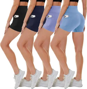 CAMPSNAIL 4 Pack Biker Shorts Women with Pockets  5"/8" High Waist Tummy Control Workout Gym Yoga Running Compression Shorts