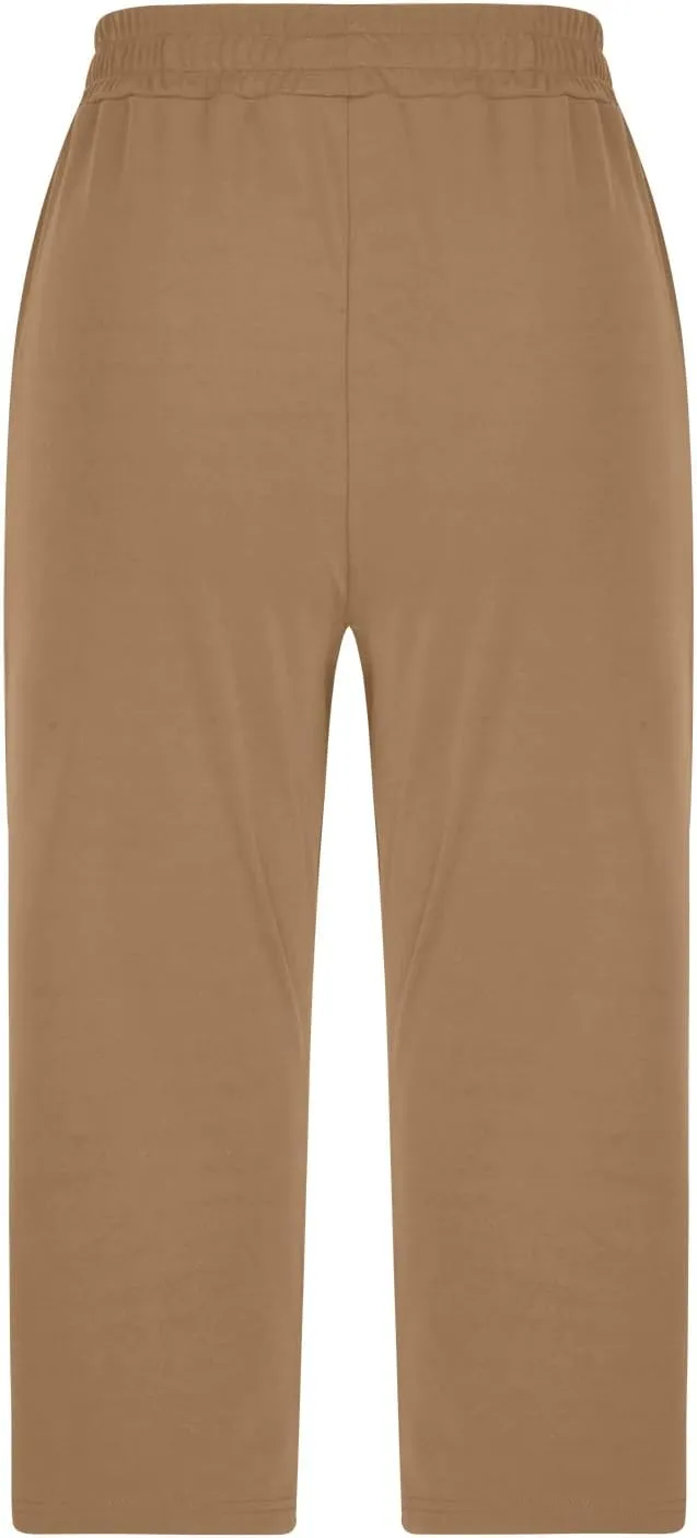 Capris Pants for Women Casual Summer Stretch Linen Capri High Waisted Lounge Baggy Cropped Trousers Ankle Pants with Pockets