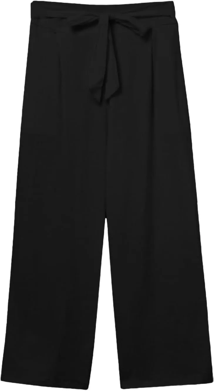 Capris Pants for Women Cotton Linen Casual Summer 2025 Straight Wide Leg Drawstring Elastic Waist Cropped Trouser