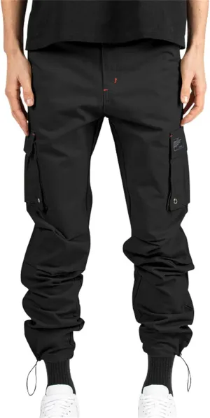 Cargo Pants for Men Hiking Stretch Casual Trendy Pants Elastic Waist Drawstring Outdoor Workout Trousers with Pockets