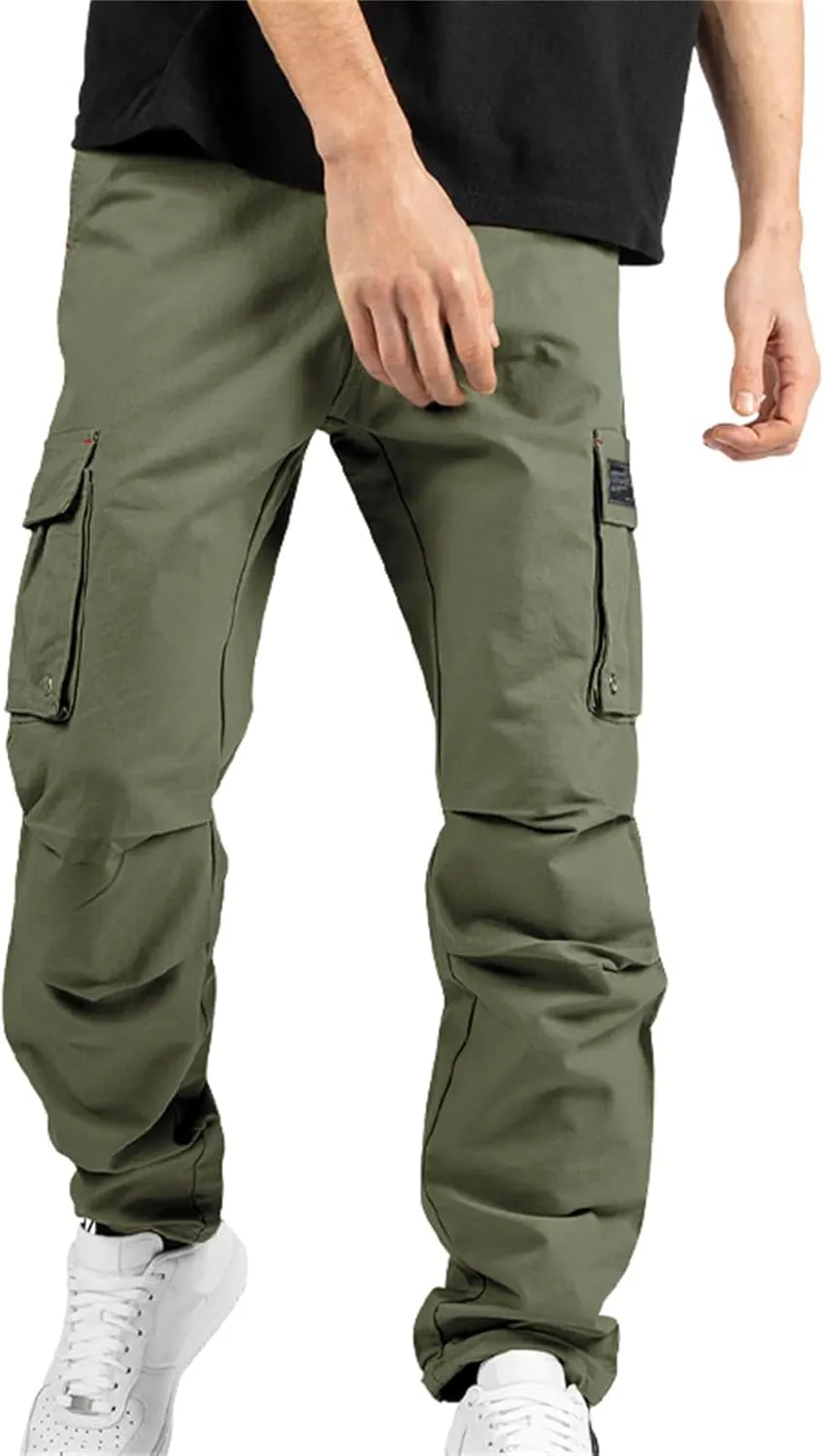 Cargo Pants for Men Hiking Stretch Casual Trendy Pants Elastic Waist Drawstring Outdoor Workout Trousers with Pockets