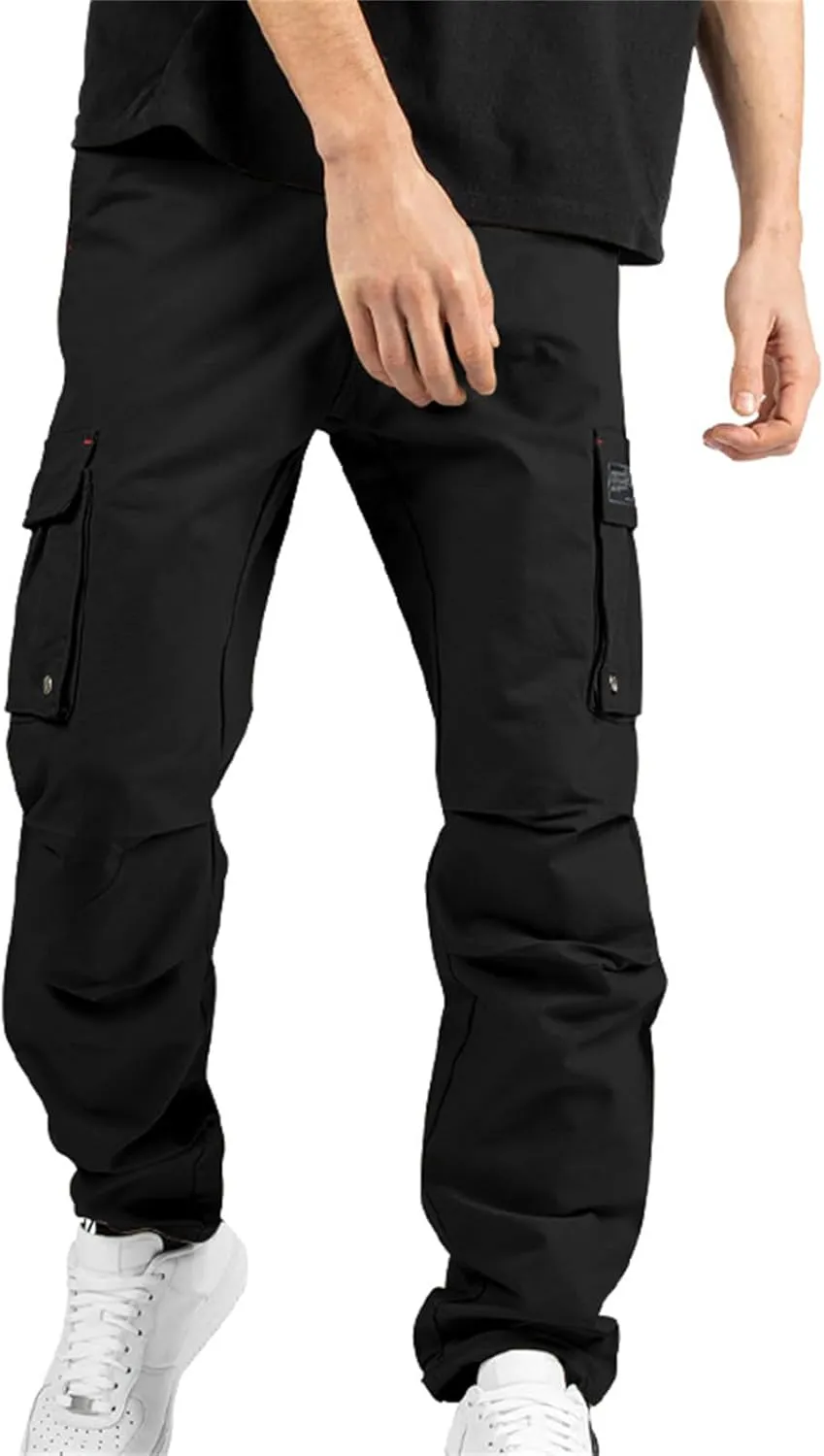 Cargo Pants for Men Hiking Stretch Casual Trendy Pants Elastic Waist Drawstring Outdoor Workout Trousers with Pockets