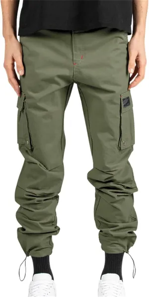 Cargo Pants for Men Hiking Stretch Casual Trendy Pants Elastic Waist Drawstring Outdoor Workout Trousers with Pockets