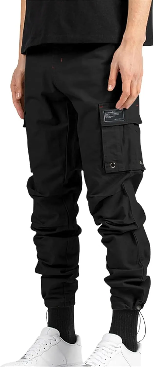 Cargo Pants for Men Hiking Stretch Casual Trendy Pants Elastic Waist Drawstring Outdoor Workout Trousers with Pockets