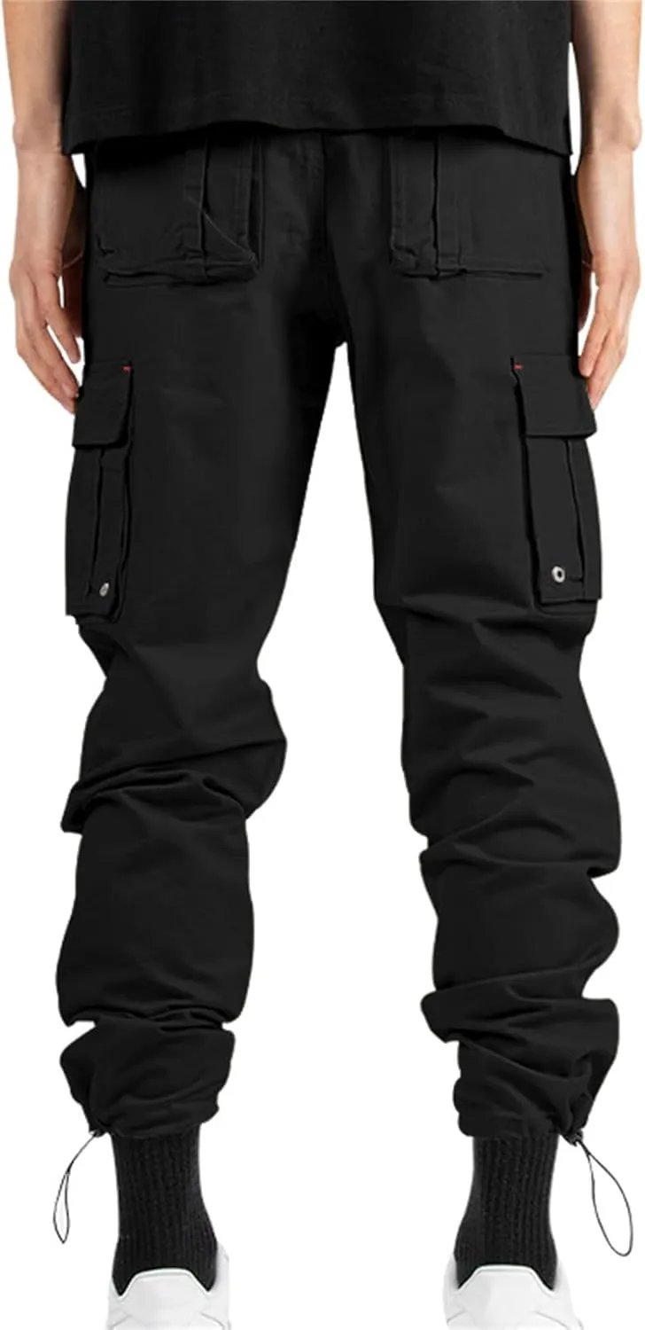 Cargo Pants for Men Hiking Stretch Casual Trendy Pants Elastic Waist Drawstring Outdoor Workout Trousers with Pockets