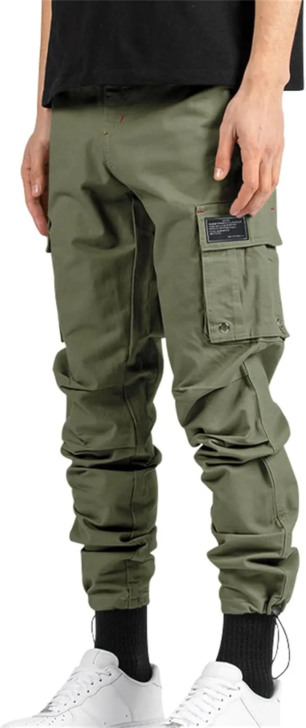 Cargo Pants for Men Hiking Stretch Casual Trendy Pants Elastic Waist Drawstring Outdoor Workout Trousers with Pockets
