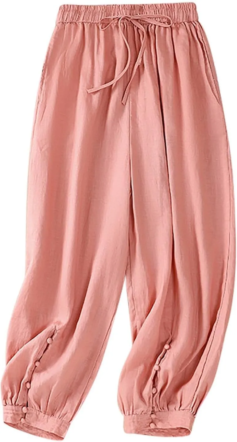 Cargo Pants Women, 2025 Peasant Pants Casual Linen Straight Leg Cotton Wide