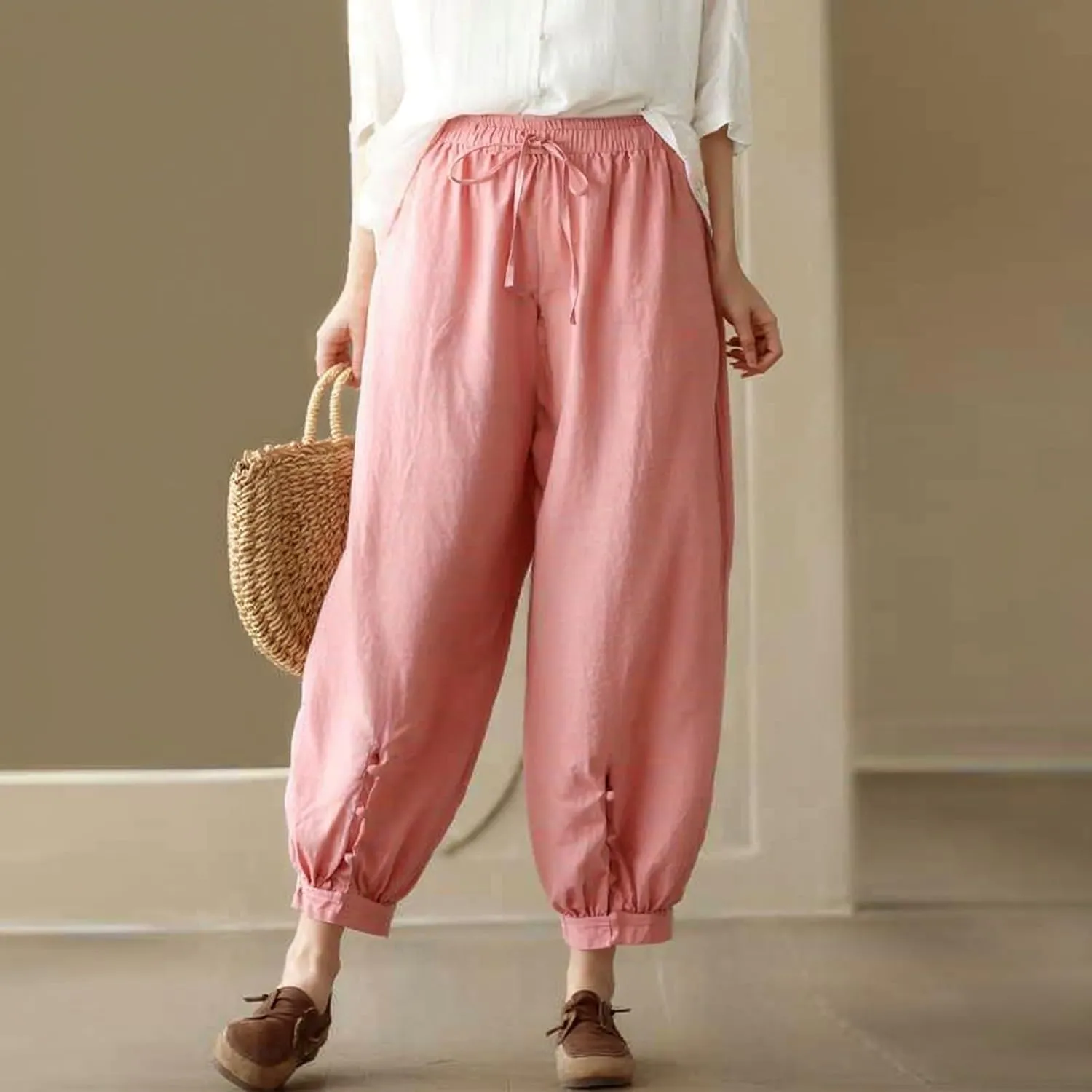 Cargo Pants Women, 2025 Peasant Pants Casual Linen Straight Leg Cotton Wide