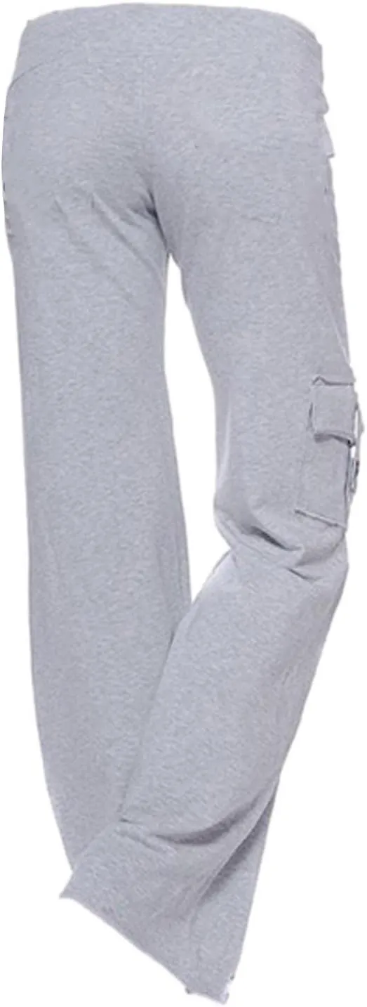Cargo Yoga Pants for Women High Waist Stretch Flare Trousers Drawstring Waist Workout Sweatpants with Side Pockets