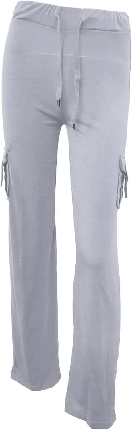Cargo Yoga Pants for Women High Waist Stretch Flare Trousers Drawstring Waist Workout Sweatpants with Side Pockets