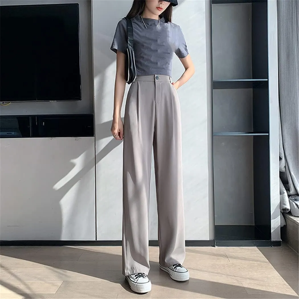 Casual High Waist Loose Wide Leg Pants for Women, Spring Summer Loose Female Floor-Length White Suits Trousers