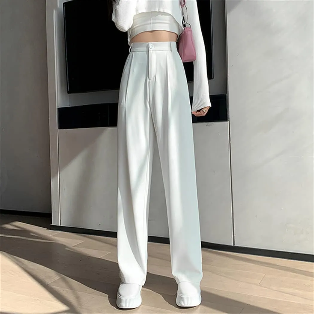 Casual High Waist Loose Wide Leg Pants for Women, Spring Summer Loose Female Floor-Length White Suits Trousers