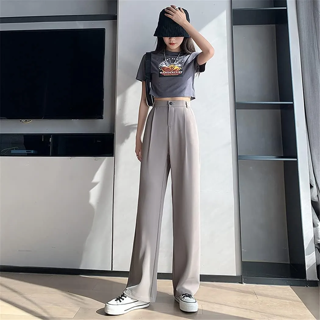 Casual High Waist Loose Wide Leg Pants for Women, Spring Summer Loose Female Floor-Length White Suits Trousers