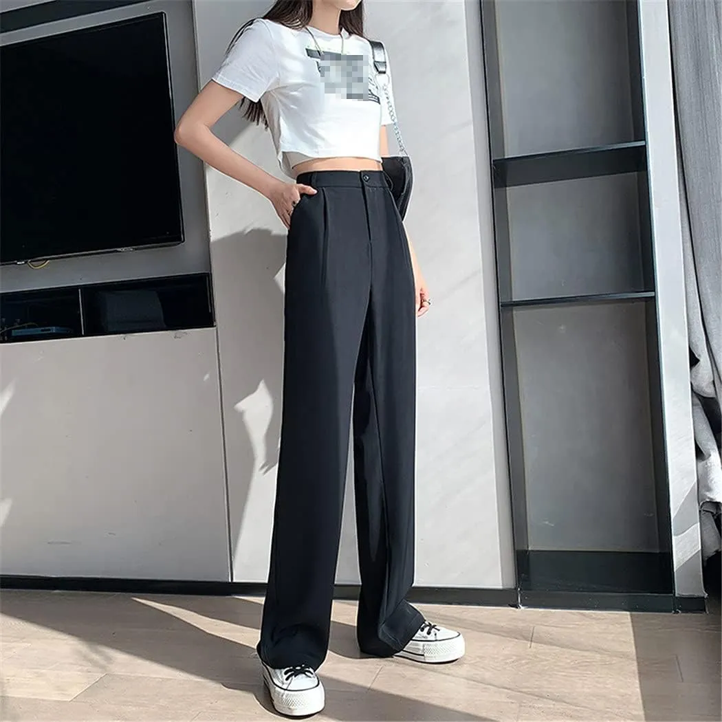Casual High Waist Loose Wide Leg Pants for Women, Spring Summer Loose Female Floor-Length White Suits Trousers