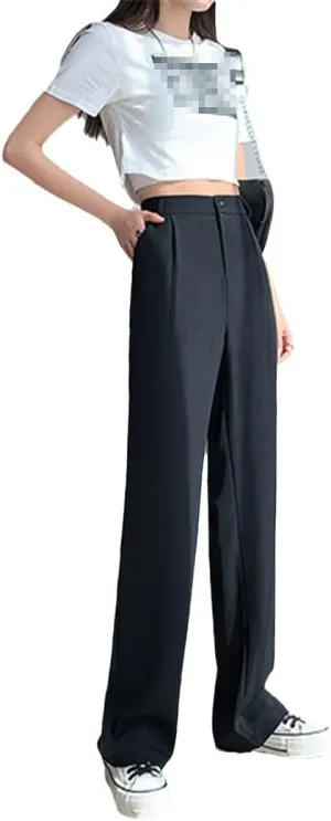 Casual High Waist Loose Wide Leg Pants for Women, Spring Summer Loose Female Floor-Length White Suits Trousers