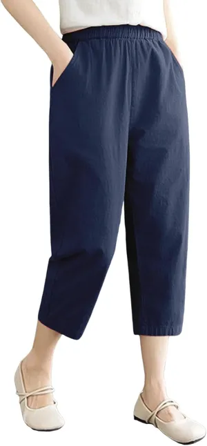 Casual Pants for Women 2025 Summer Linen Elastic Waist Capri Trousers Lightweight Breathable Hiking Pants with Pocket Casual Pants for Women 2025 Summer Linen Elastic Waist Capri Trousers Lightweight Breathable Hiking Pants with Pocket