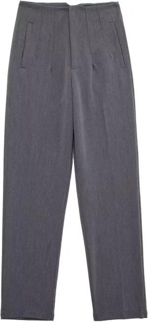 Casual Pants for Women Business Work Office Dress Trousers Solid Color High Waist Zip Straight Leg Pants with Pockets