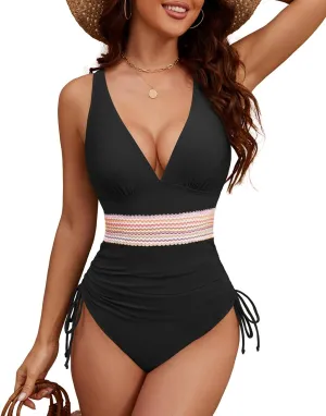 Century Star Tummy Control Swimsuits for Women 1 One Piece Bathing Suit Full Coverage Shapewear Slimming Color Block Swimwear