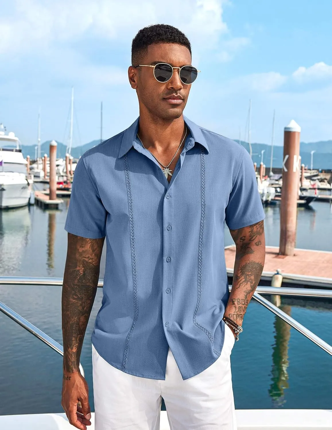 COOFANDY Mens Cuban Guayabera Short Sleeve Shirt Casual Summer Beach Tops Button Down Untucked Shirts