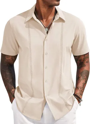 COOFANDY Mens Cuban Guayabera Short Sleeve Shirt Casual Summer Beach Tops Button Down Untucked Shirts