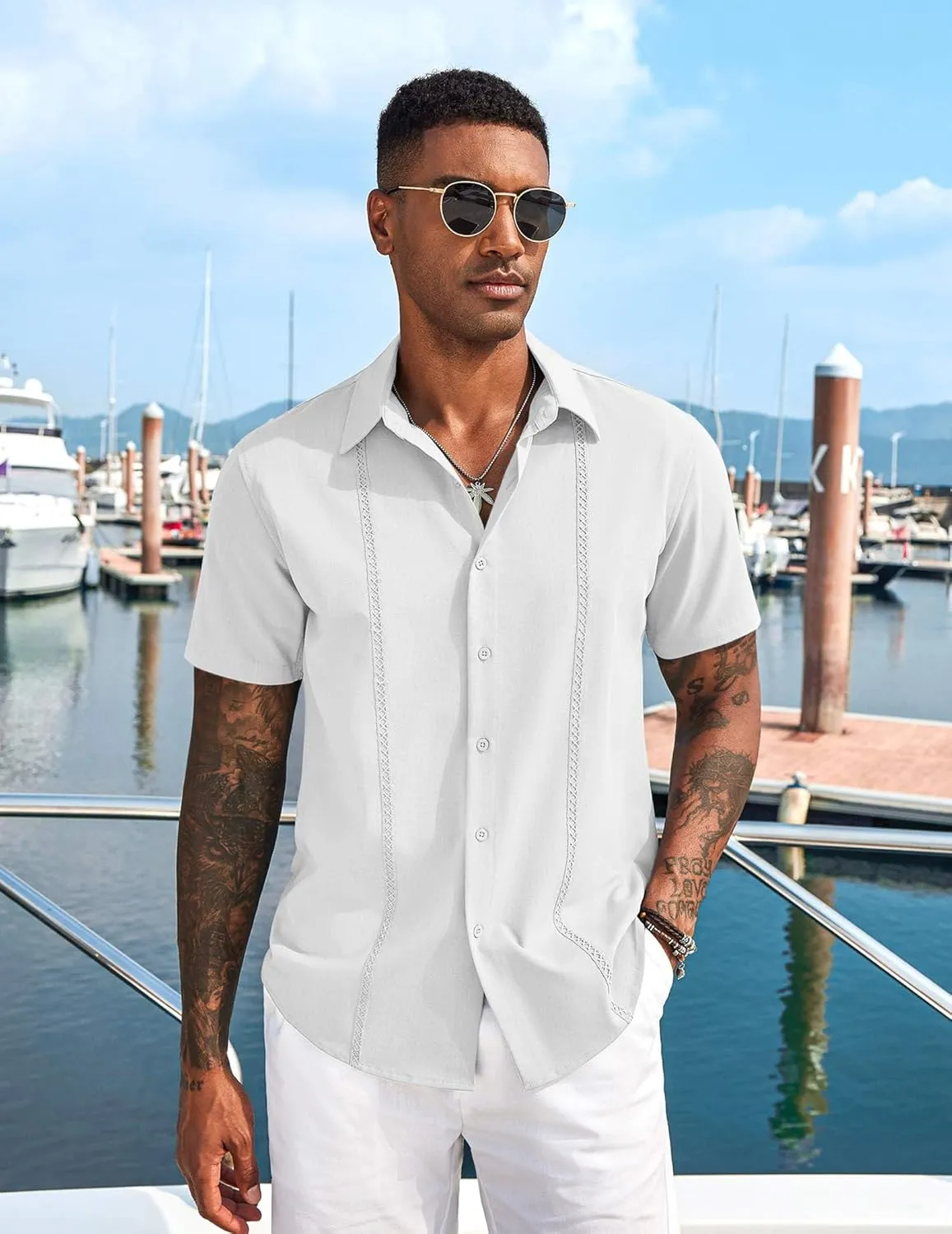 COOFANDY Mens Cuban Guayabera Short Sleeve Shirt Casual Summer Beach Tops Button Down Untucked Shirts