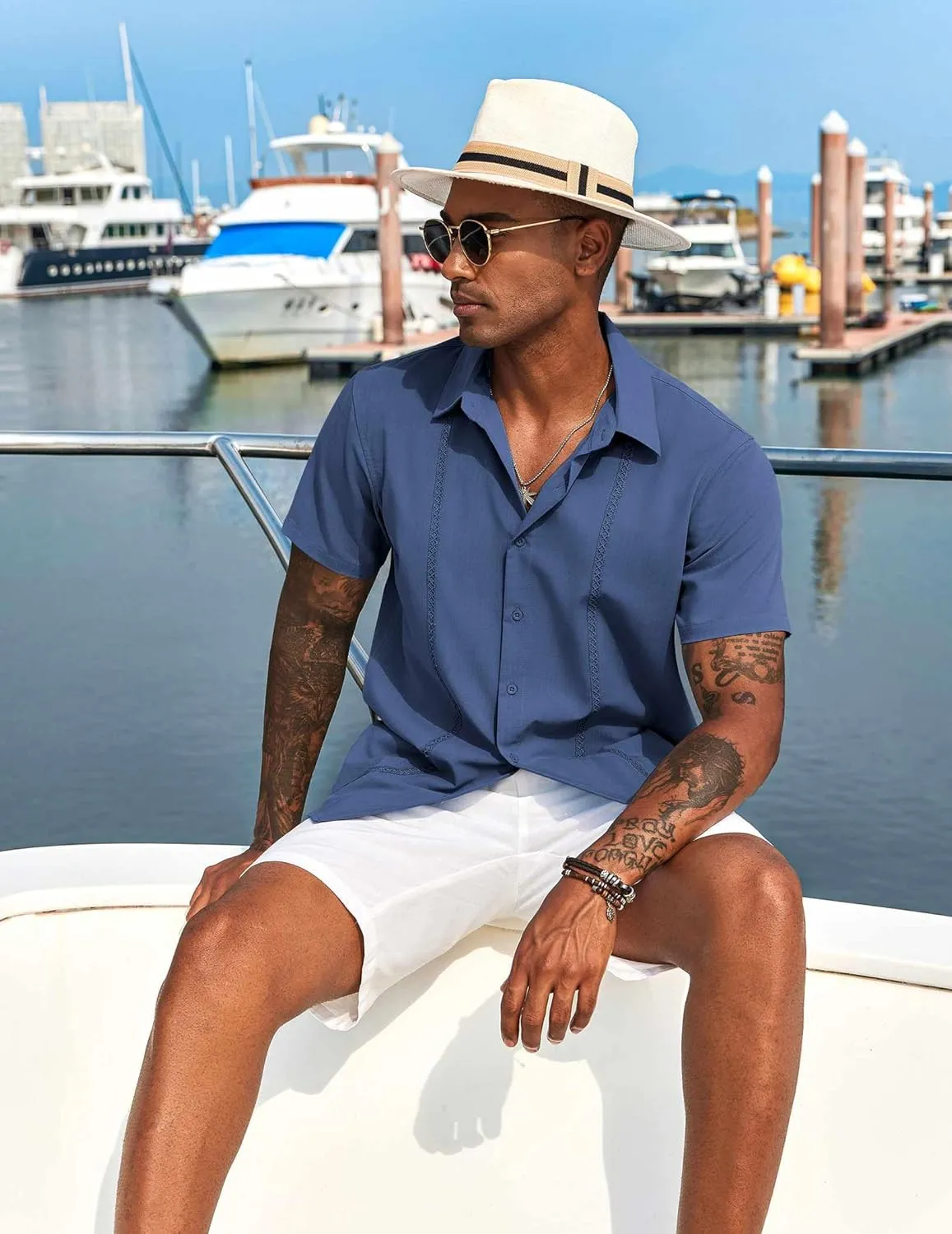 COOFANDY Mens Cuban Guayabera Short Sleeve Shirt Casual Summer Beach Tops Button Down Untucked Shirts