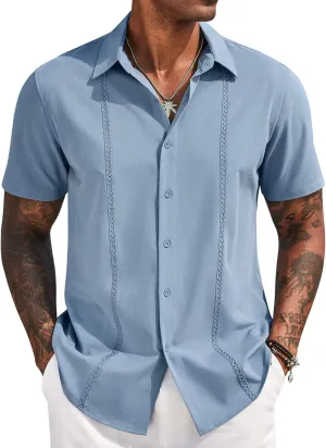 COOFANDY Mens Cuban Guayabera Short Sleeve Shirt Casual Summer Beach Tops Button Down Untucked Shirts