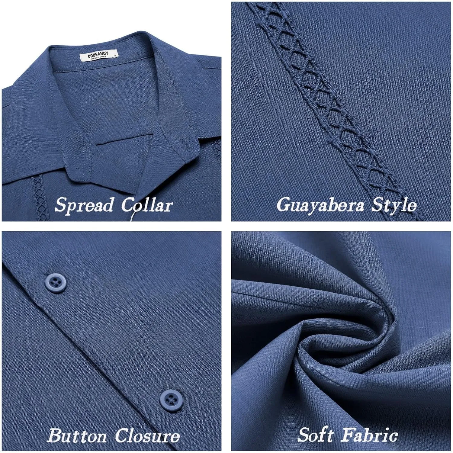 COOFANDY Mens Cuban Guayabera Short Sleeve Shirt Casual Summer Beach Tops Button Down Untucked Shirts