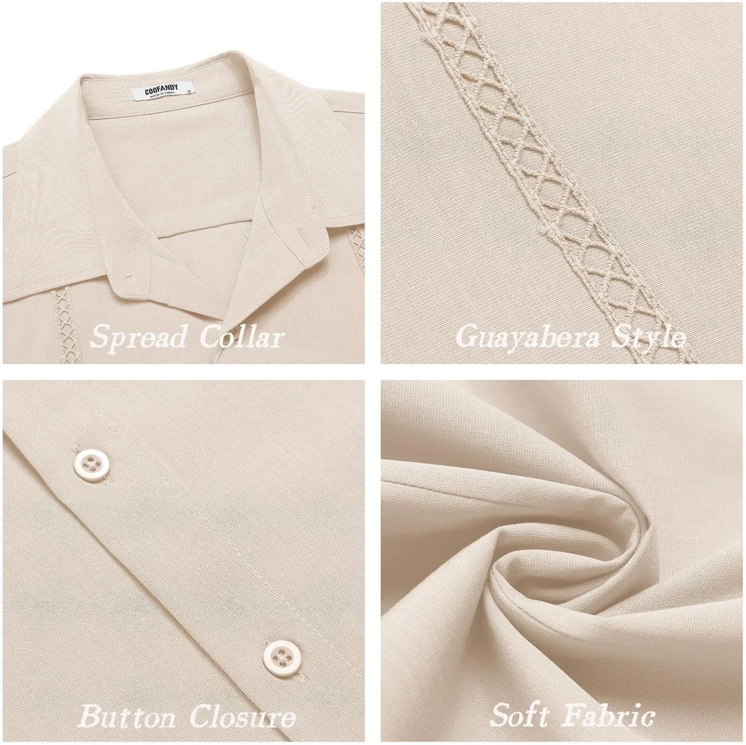 COOFANDY Mens Cuban Guayabera Short Sleeve Shirt Casual Summer Beach Tops Button Down Untucked Shirts